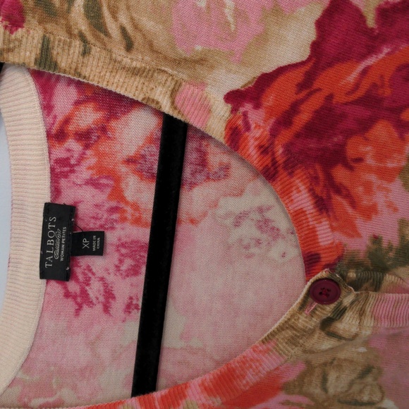 Talbots XP Short Sleeve Button Down Pink, Orange and Green Lightweight Top - Picture 3 of 5